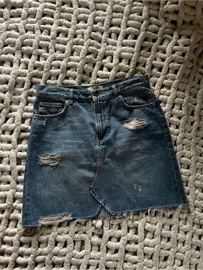 Free People Distressed Blue Denim Mini Skirt